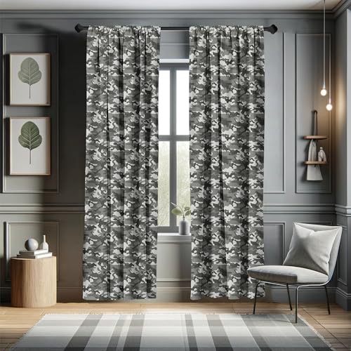 Ambesonne MICP_47424_56X63 Camouflage Window Curtains, Monochrome Attire Pattern Camouflage Inside Vegetation Fashion Design Print, Lightweight Decor 2-Panel Set thumb #4