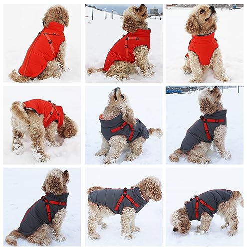 babepet Waterproof Dog Coat with Harness,Small Dog Coat Jacket,Reflective Puppy Clothes with Adjustable Chest Strap,Pet Fleece Lined Jumper for Pet Outdoor-Red-XS - Image 2