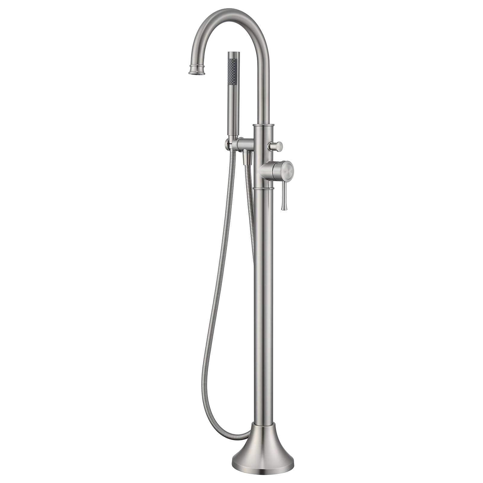 Free Standing Tub Faucet Brushed Nickel Freestanding Bathtub Faucet Floor Mount Brass Bathroom Tub Filler with Hand Shower
