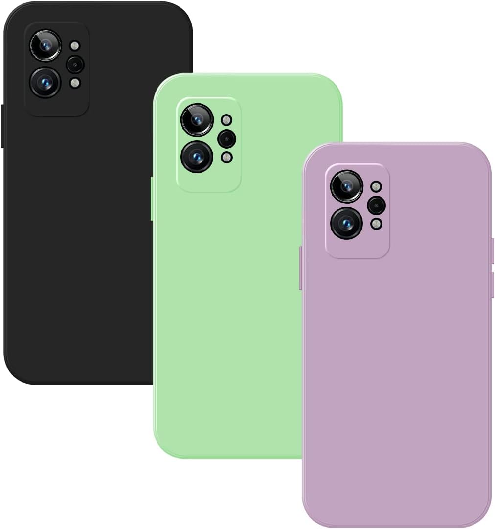 3 Pieces Case for Realme GT 2 Pro 5G (6,7"), Soft Silicone TPU Slim Case Cover with Microfiber Shockproof Case with Back Camera Protection, Black+Green+Purple