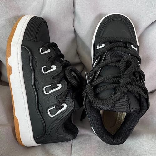 Women's Men's Streetwear Chunky Platform Sneakers Fashion Y2K Casual Lace up Couple Board Shoes 6