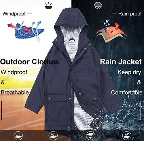 Solocote Kids Rain Jacket Hooded Lined Rubber Raincoats For Girls Boys Waterproof Windproof, 180806 Navy F 13-14Y #TOP3