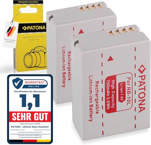 PATONA 2x NB-10L Batteria 750mAh / 7.4V / 5.6Wh compatibile