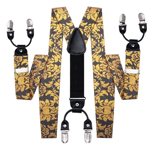Image of Dubulle Suspender and Bow Tie for Men Paisley Solid Mens Suit Braces Pretied Bowtie and Handkerchief Cufflinks Formal Wedding