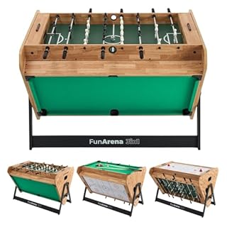 OneTeam FunArena 3en1 – Table de jeux : baby-foot, billard, air hockey ; multifonctionnelle, stable, compacte avec plateaux interchangeables, idéale pour la maison, les salles communes et les salles