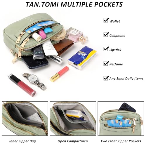Image of TANTOMI Crossbody Bags for Women, 6-Pockets Cross Body Purse, Vegan Leather Handbags Shoulder Bag for Travel, Gifts for Women