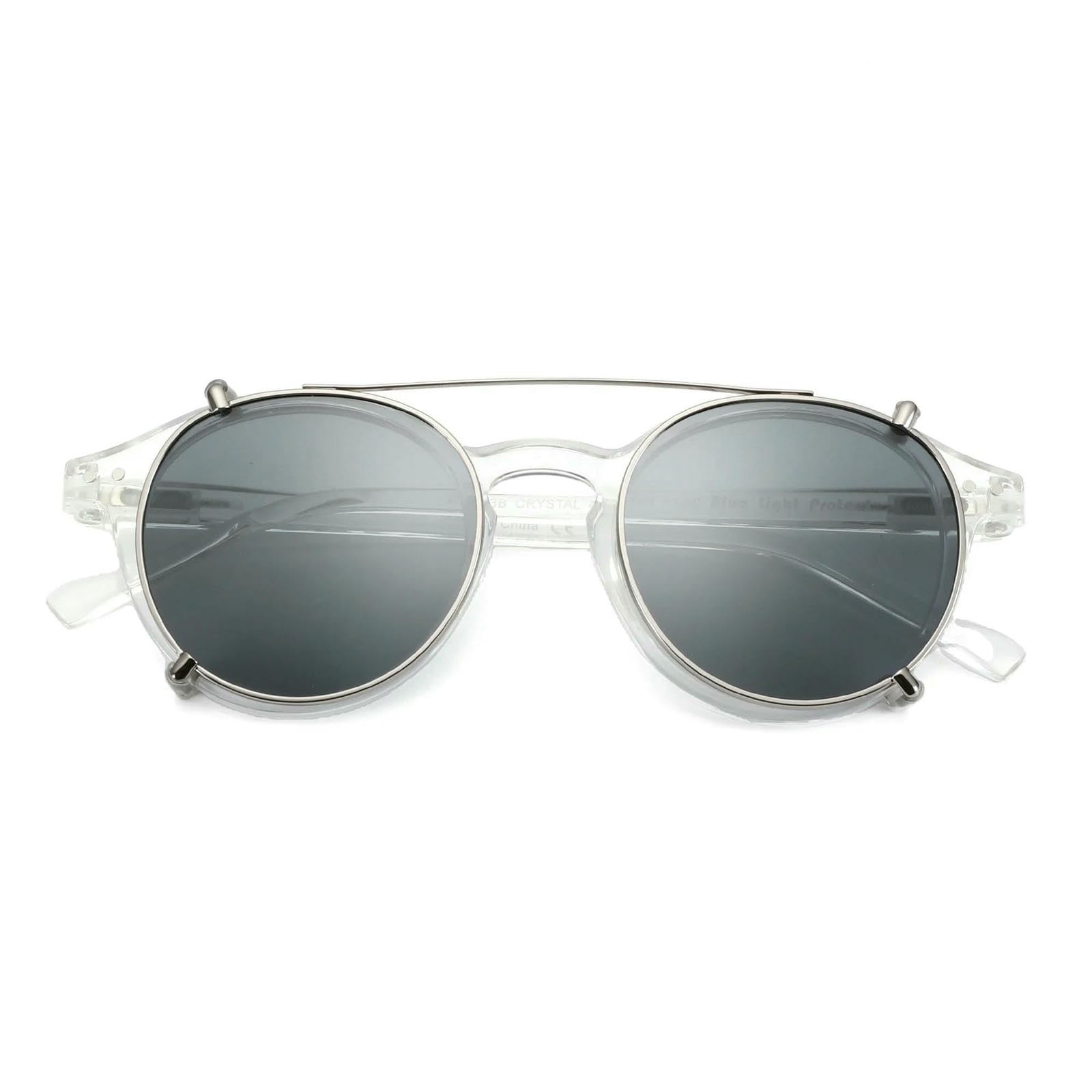Occhiali da Sole con Clip Stile Steampunk per Uomo Donna Anti Luce Blu + Computer Moda retrò Clip-02clip Cristallo-GD-zenottico