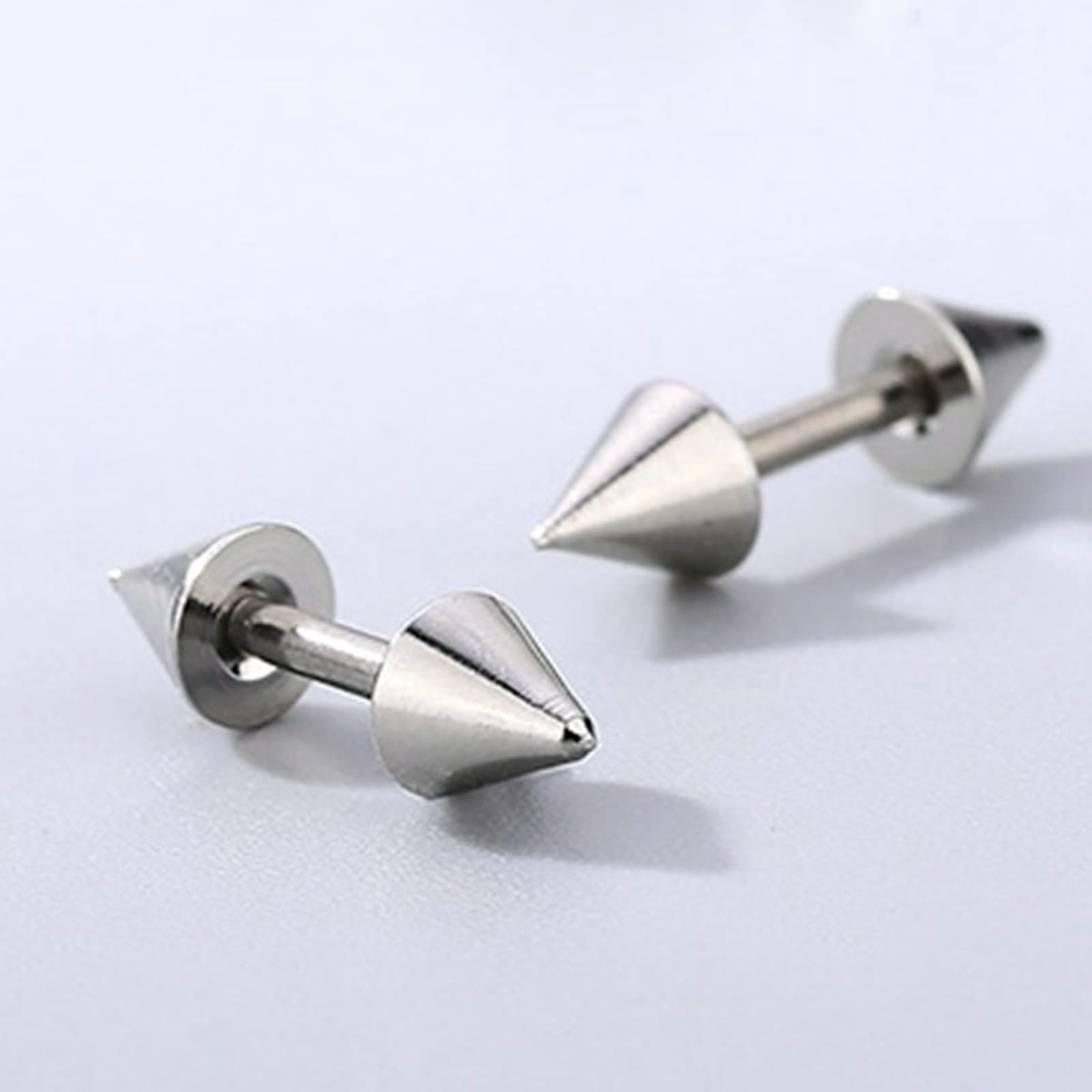 LLXYWJ Edelstahl-Ohrringe für Damen und Herren, Ohrstecker aus Silber und Schwarzgold, 3 Paar (6 ück), geometrischer Kegel, 3–5 mm