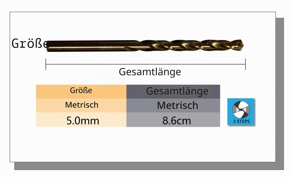 M42 8% Kobalt Bohrer für Edelstahl und Metall (5,0mm x 4Stk)