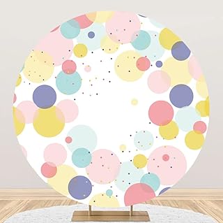 Yeele 7.5x7.5ft Cartoon Colorful Dots Round Backdrop Cover Polyester Polka Dots White Photography Background for Girls Baby Shower Birthday Party Decorations Cake Table Banner Photo Booth Props