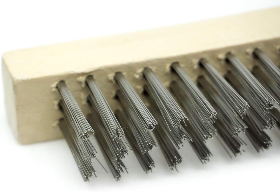 Benchmark Abrasives 13-3/4" Curved Handle Wire Scratch Brush Wooden Handle for Cleaning, Removing Rust, Paint, Corrosion, Multi-Purpose Wire Brush - 12 Pack (Stainless Steel)