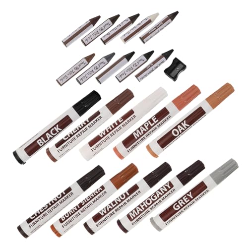 NOLITOY 21 Pcs Furniture Markers Kits: Repair Wax Crayons Pens for Wood Scratch Cracks Includes Sharpener Tables Cabinets Floors