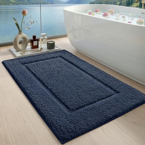 DEXI Bathroom Rugs 43x24, Washable Non Slip Bath Mat for Shower Floor, Absorbent Quick Dry Bathmat with Rubber Backing, Ultra Soft Plush Carpet for Tub, Navy by DEXI - Used condition - US$26.77