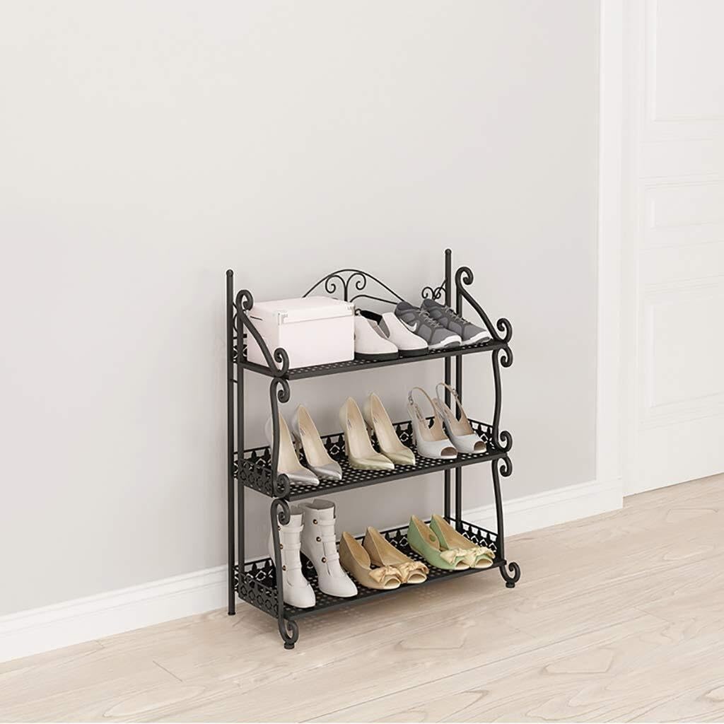 3 Layer Folding Shoe Rack Simple Entrance Shoe Rack, Wrought Iron Shoe Rack, Freestanding Shelves for Shoes/Books/Flowers Star of Light(Black)