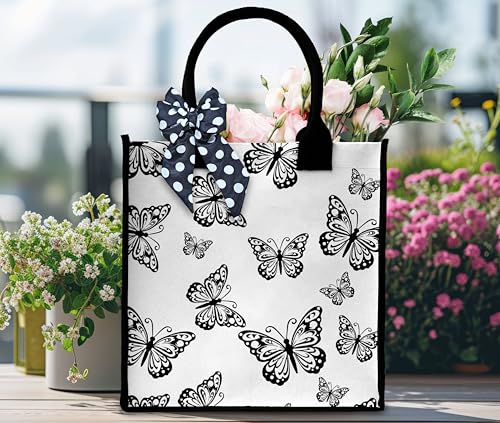 Butterfly Tote Bag For Women, Aesthetic Tote Bag, Cute Reusable Canvas Tote Bag For Traveling Shopping, Butterfly Gift Bag With Ribbon, Shoulder Beach Tote Bag Gifts For Women Friends Coworker -243