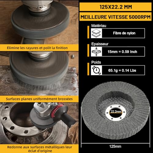 Disque de ponçage meuleuse d'angle en nylon abrasive 12,5 cm polissage finition grain 600