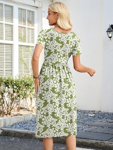 Image of Heymoments Women's Casual Short Sleeve Midi Dress Crewneck A Line Tiered Flowy Loose Travel Long Dresses with Pockets