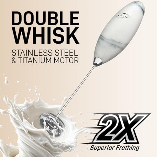 Image of Zulay Kitchen Powerful Milk Frother Wand With Duracell Batteries - Ultra Fast Handheld Drink Mixer - Electric Whisk Foam Maker for Coffee, Lattes, Cappuccino & Matcha - Double Whisk - Quartz