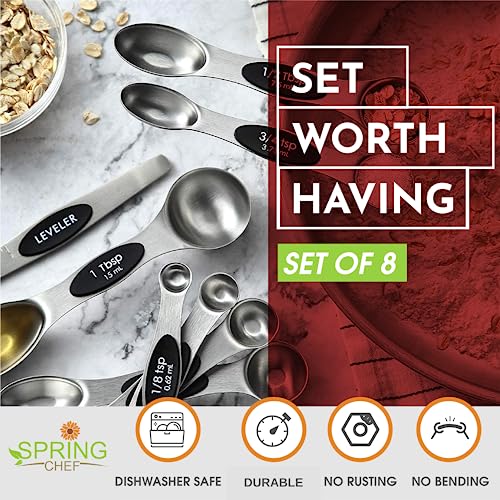 Spring Chef Stainless Steel Magnetic Measuring Spoons Set with Strong N45 Magnets, Heavy Duty Metal Kitchen Gadgets for Baking & Cooking, Fits in Most Kitchen Spice Jars, Set of 8 with Leveler, Black image 5
