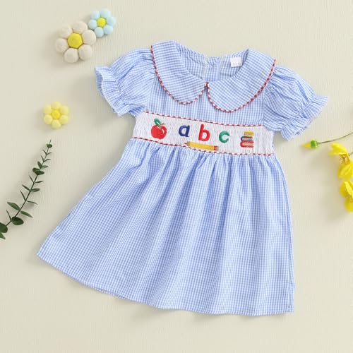 Toddler Baby Girl Back to School Clothes Pre K Smocked Dress Collar Gingham Dress Summer Outfits2