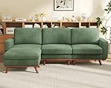 Vesgantti 97' L-Shape Modular Sofa, 3-Seat Corduroy Couch with Movable Ottoman, Sectional Sofa for Living Room, Green