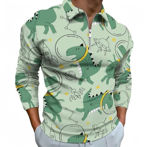 Polo manches longues homme col zippé imprimé dinosaures espace style golf automne