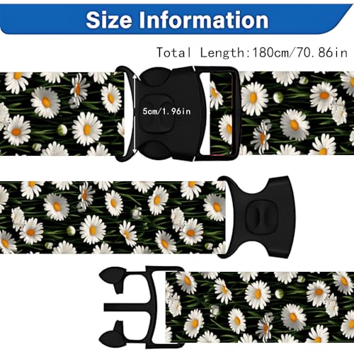 Image of 2PC,Daisy Flower Luggage Strap 1.97 x 70.84 inch White Floral Design Adjustable Suitcase Belt Durable Nylon Baggage Identifier for Elegant Travel Accessory