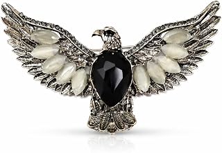 Eagle Brooch Pin, Silver Tone Bird Design, Black Stone and White Crystal Wings, Blazer Lapel Pin, Fashion Jewelry Price In India