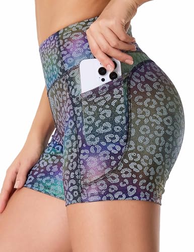 Image of THE GYM PEOPLE High Waist Yoga Shorts for Women's Tummy Control Fitness Athletic Workout Running Shorts with Deep Pockets