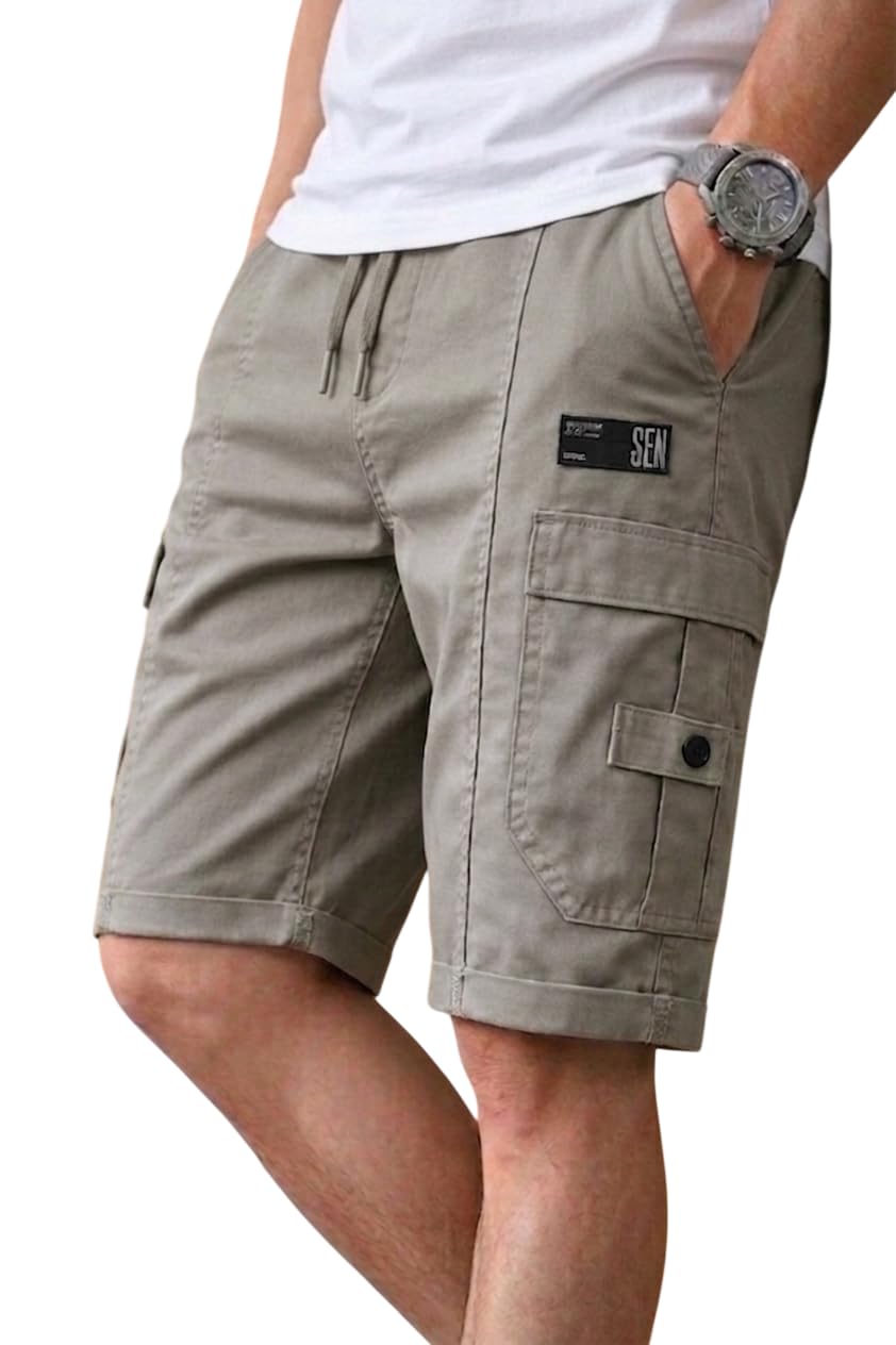 Men's Cotton Cargo Shorts for Men | Regular Fit Casual Cargo Shorts | Solid Khaki Summer Shorts with 5 Utility Pockets | Comfortable Breathable Outdoor-picture-11