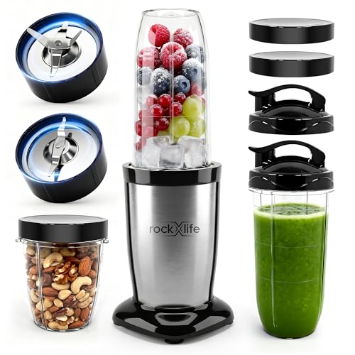 Personal Blender for Smoothies and Shakes, 2-in-1 Bullet Grinder with 24oz To-Go &10oz Cup Portable Ice Crushing Mini, BPA-Free&Dishwasher Safe, Protein Shake Maker,Silver