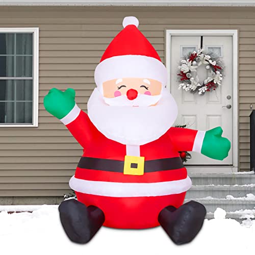 Goosh 5 Ft Christmas Inflatable Outdoor Sitting Santa Claus Happy Face, Blow Up Yard Decoration Clearance With Led Lights Built-In For Holiday/Party/Xmas/Yard/Garden #TOP2