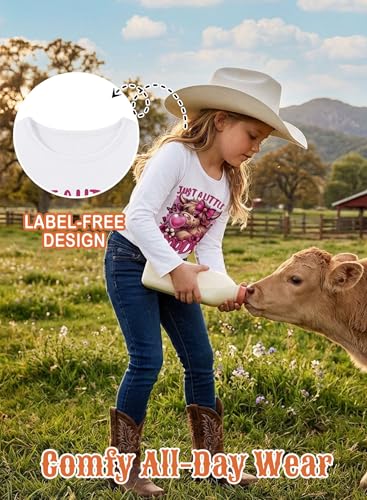 Image of Girls Western Cow T-Shirts - Cute Cowgirl Outfits for Kids Short Sleeve Shirts Funny Tops Rodeo Graphic Summer Tee