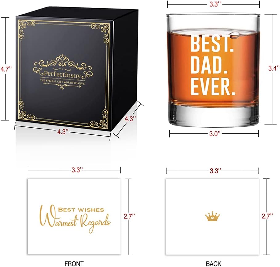 Perfectinsoy Best Dad Ever Whiskey Glass Gift Box, Funny Sarcastic Dad Whiskey Glass for Him Uncle Brother Husband Grandpa Dog Parents, Father's Day Gifts for Daddy from Daughter Son Wife - Image 2