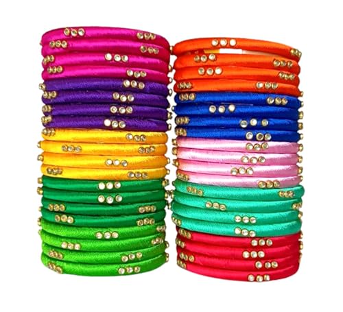 Image of Blue jays hub Silk Thread Bangles New kundan Style Multi color Set Of 20 for Women /Girls