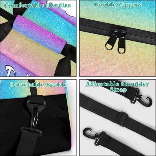 Personalized Initial Travel Duffel Bag for Women Men, Custom Name Workout Sports Tote Gym Bag Weekender Overnight Carry On Bag, Rainbow Glitter4