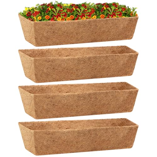 Legigo 4 Pack 24 Inch Square Coco Liners Planter Baskets Liner- Natural Coconut Coir Basket Liner Replacement Window Box Liners Trough Coconut Liners for Wall Planter Garden Deck Fence Flower Baskets