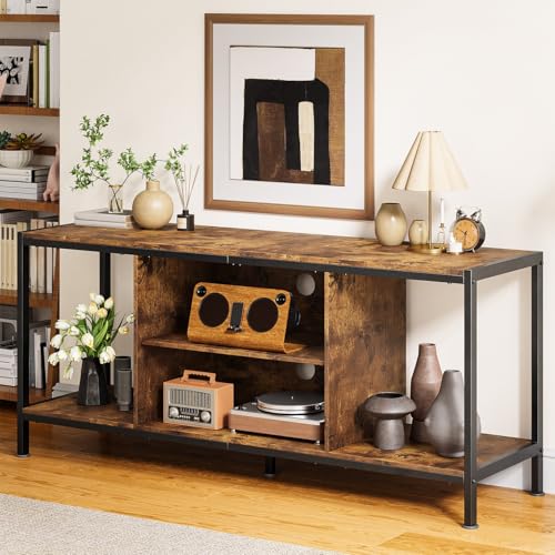 Gizoon TV Stand for TVs up to 65 Inch,Entertainment Center with Open Storage Shelves, TV Media Console Table for Living Room and Bedroom, Rustic Brown