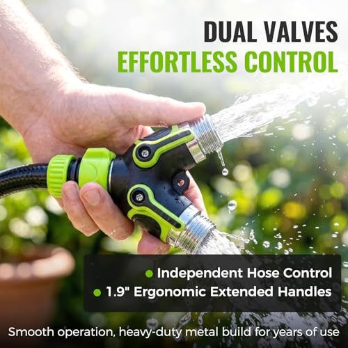 Image of Hose Splitter 2 Way,Heavy Duty with Metal Internal Structure,Stainless Steel with Brass Inlet,Durable Anti-Slip Coated Leak-Proof Y Garden Hose Splitter,3 /4 inch GHT Thread Garden Hose Connector