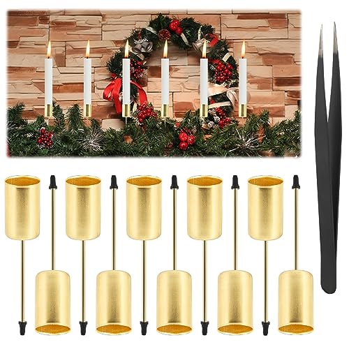 6x Kerzenhalter Adventskranz Gold - Für Stabkerzen Mit Wachsauffang | Metall 11cm