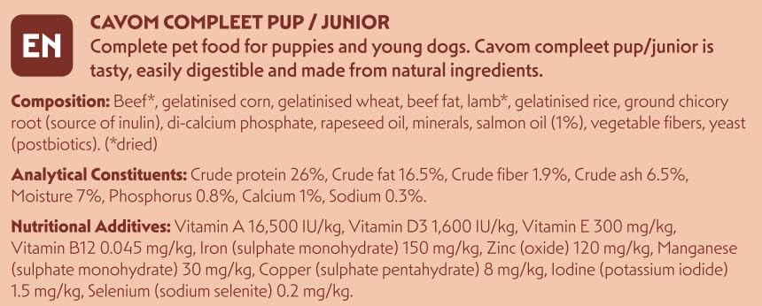 Cavom 5 kg compleet pup/junior hondenvoer