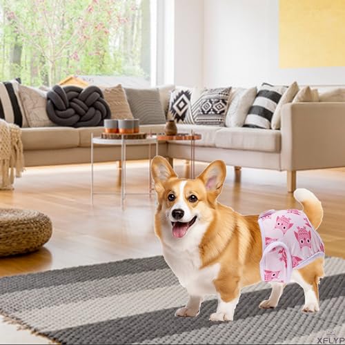 XFLYP 3 Stück Wiederverwendbare Hundewindeln, Läufigkeitshose für Hündinnen Hochsaugfähige, Waschbare, Einstellbar und umweltfreundliche, Hygienische Hundewindeln für Inkontinenz Hund (XS)