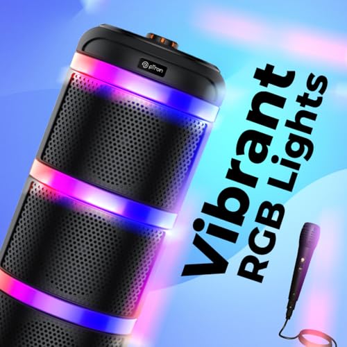 Image of pTron Fusion Theatre 60W Bluetooth Speaker w / 3m Wired Karaoke Mic, Punchy Sound, 5 EQs, Vivid RGB Lights, Party Speaker w / BTv5.2 /USB /SD Card Playback, TWS Mode & Type-C Charging (Midnight Black)