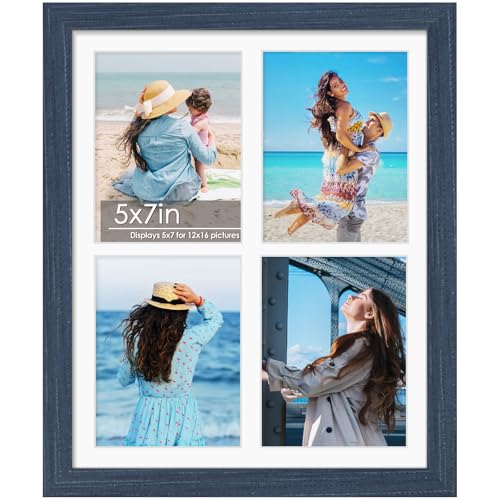 Image of DUENPY 12x16 Picture Frame 5x7 Collage Picture Frame Displays Four 5x7 inch Photos or 12x16 (Without Mat) for Available Horizontal Wall Mounting Display and Vertical Navy Blue