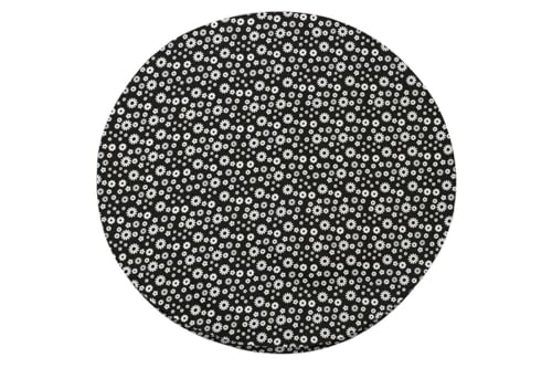 Image of The Furnishing Tree Round Elastic Fitted Center Tpoy Table Cover WxL 24x24 Inches Floral Pattern White