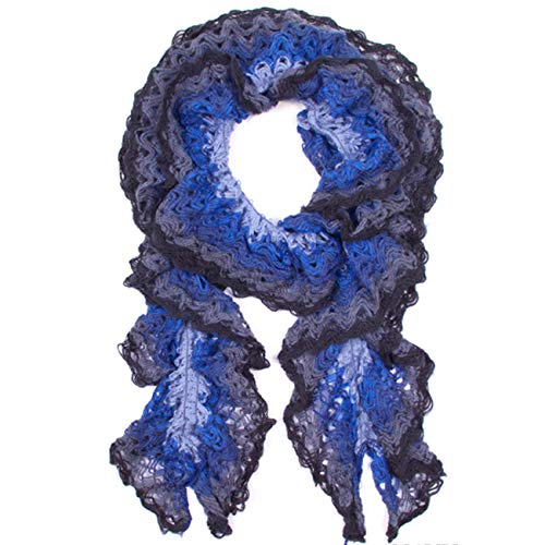 ScarvesMe Knit Ruffle Multi Tone Color Oblong Scarf (Black)