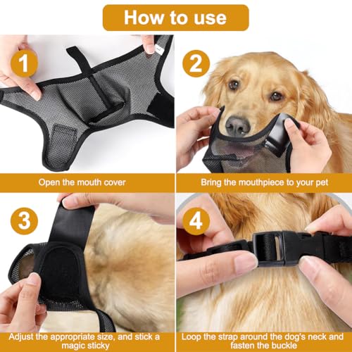 Atmungsaktiver Maulkorb für Hunde, Verstellbare Maulkorb, Weicher Netzmaulkorb für kleine, mittelgroße und große Hunde, Ermöglicht Hecheln und Trinken, Maulkorb für Spaziergänge, Training Alltag