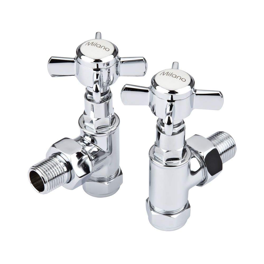 Chrome Traditional Style Towel Radiator Rail Valves Angled Central Heating Taps 15mm Designer Rads Pair Modern Bathroom