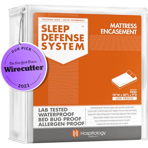 Image of HOSPITOLOGY PRODUCTS Mattress Encasement - Zippered Bed Bug Dust Mite Proof Hypoallergenic - Sleep Defense System - King - Waterproof - Stretchable - Low Profile 9 inch Depth - 78 inch W x 80 inch L