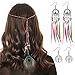 5 Stück Indisch Pfauenfeder Stirnband und Böhmische Ohrringe, Boho Kopfschmuck, Verstellbar, Hippie Kopfkette, Baumelnde Perlen, Quaste, Federohrringe für Damen, Mode Schmuck, Haarschmuck